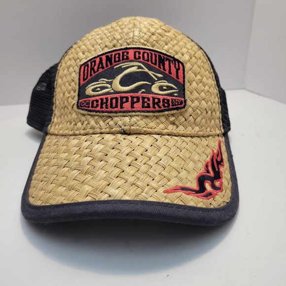 Other - Orange County Choppers Straw Trucker Hat BioDomes Snapback Flame Patch Biker Cap